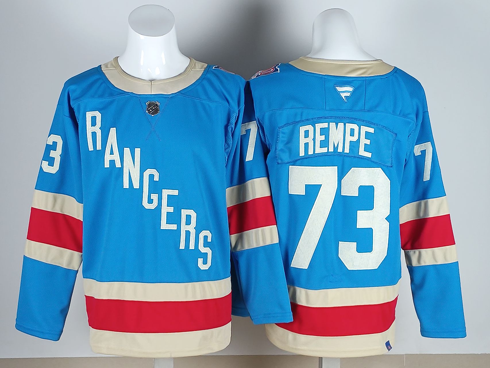 Men 2026 New York Rangers #73 Rempe Light Blue 100th NHL Jersey style 01